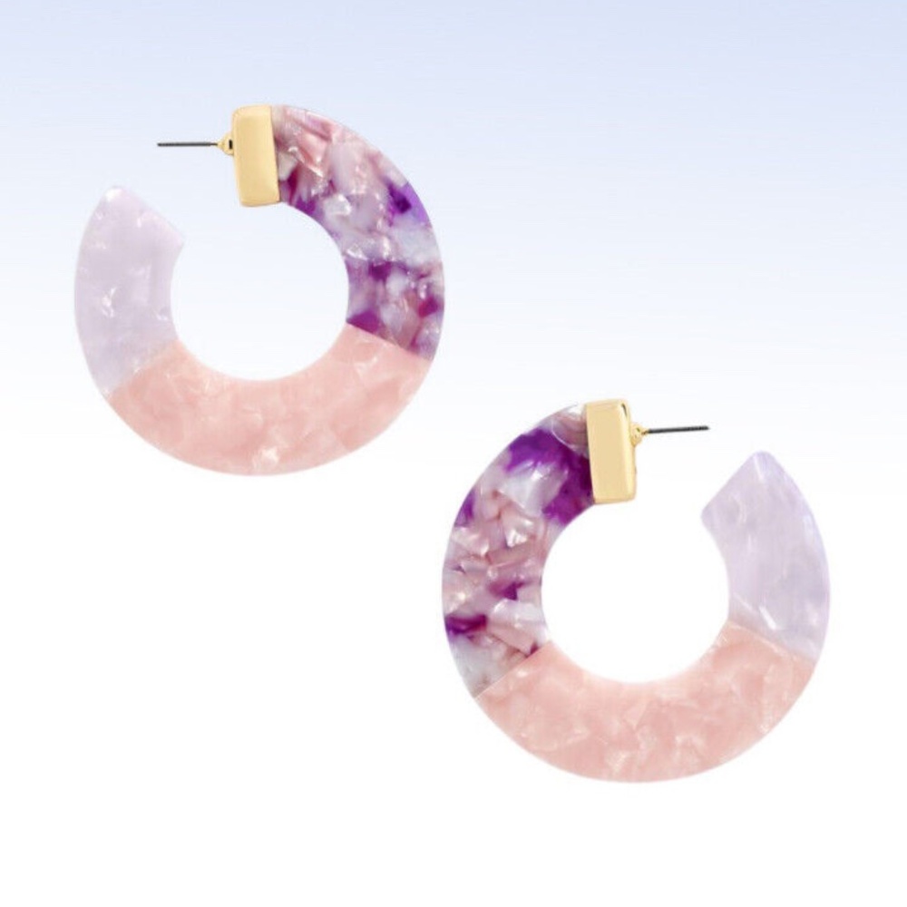 BAUBLEBAR Gold-Tone DESSA Marbled Resin Tri-Tone 2.25" HOOP EARRINGS